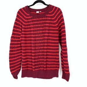 GAP Pullover Crew Neck Sweater Womens Size Medium Tall Red Maroon Cable Knit